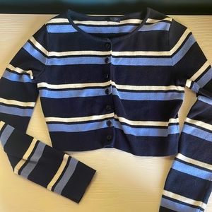 John Galt Brandy Melville Cropped, Striped Button -Up Sweater